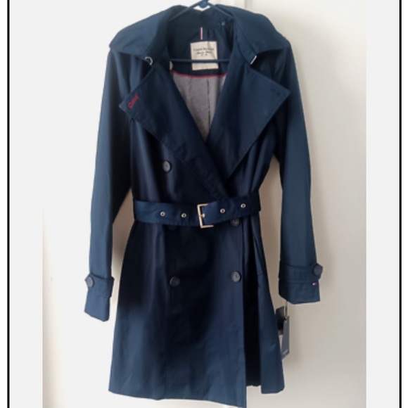 Women's Tommy Hilfiger Navy Trench Coat - Water Resistant - Picture 1 of 6